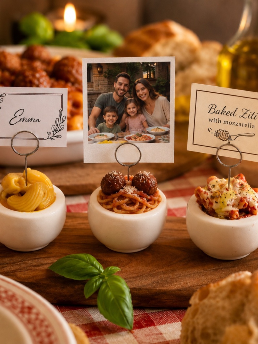 Pasta Bowl Place Card & Photo Holder, Food Label - Set of 2 | Mac & Cheese